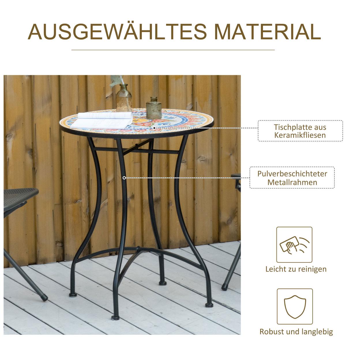 GARTENTISCH, Rot+Blau+Weiß, Keramik - Rot, Keramik (60/60/71cm) - Outsunny