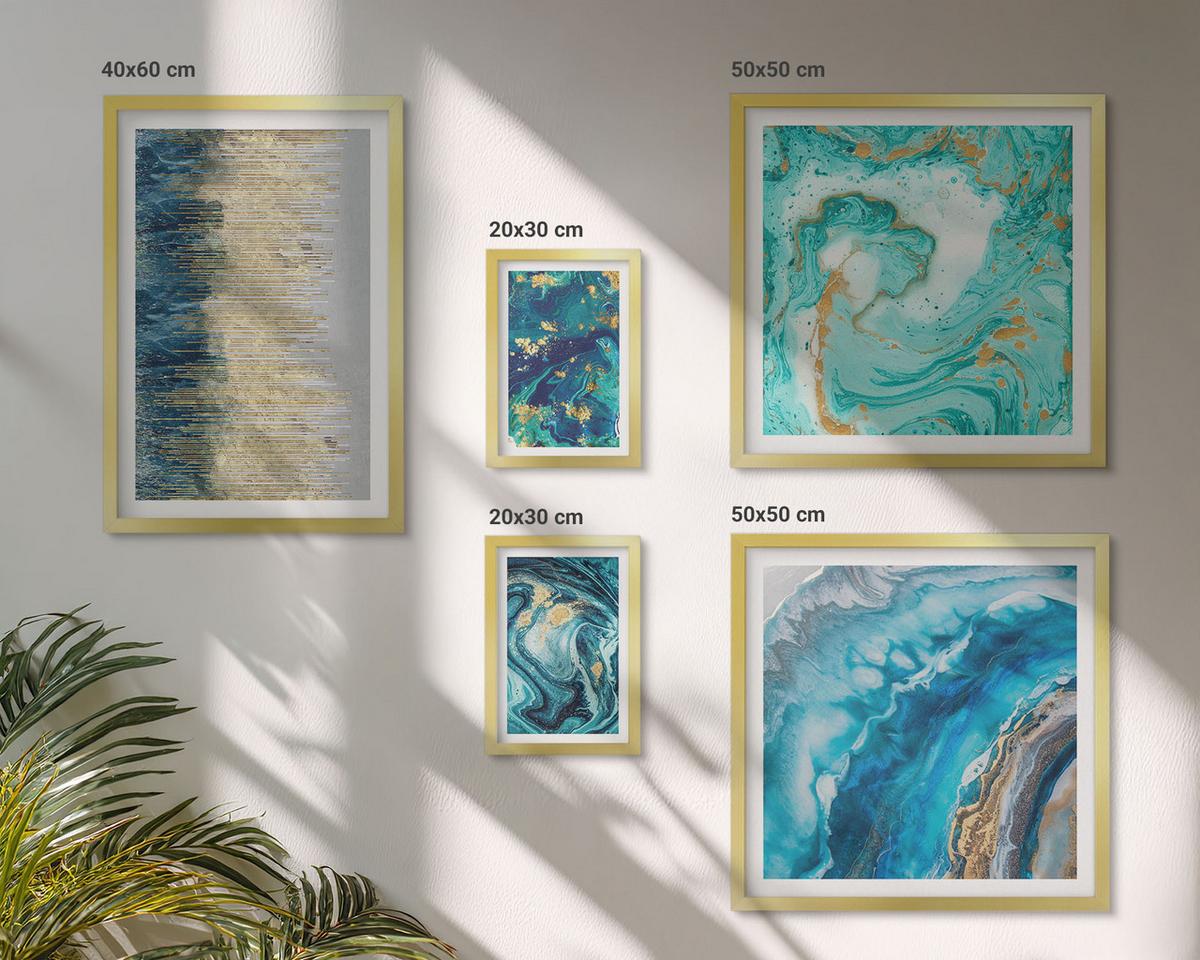 BILDER SET 5er Set - 50x50 cm & 20x30 cm & 40x60 cm Goldrahmen - Wilde Landschaften, Berge, Hirsche - Goldfarben, Kunststoff (40/60cm) - TULUP