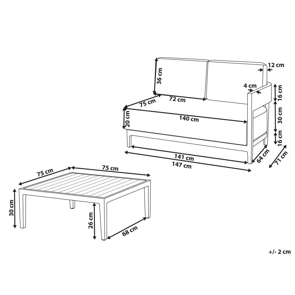 GARTENSOFA mit Tisch 2-Sitzer Metall Hellbraun Sampieri - Beige/Braun, Metall (222/72/71cm) - Beliani