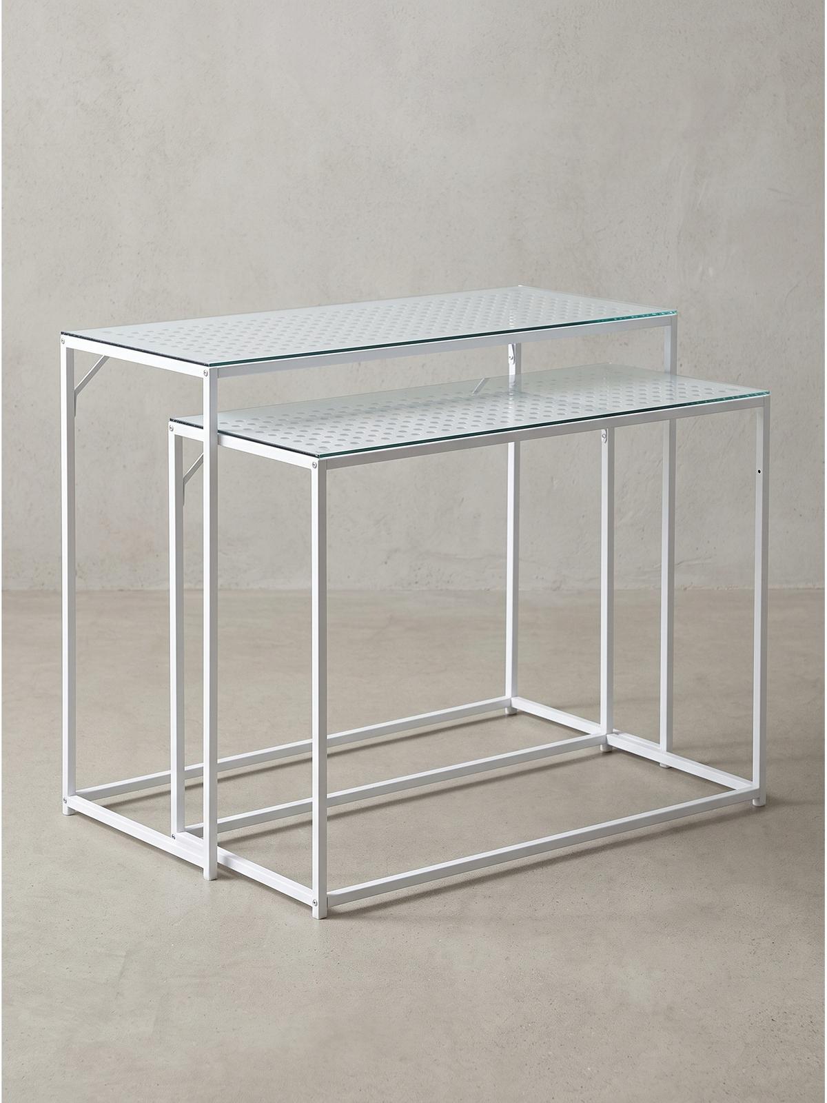 KONSOLENTISCHE 2er-Set ALCUDIA, Einscheibensicherheitsglas, Weiß, 100 x 40 x 77 cm - Weiß, Glas/Metall (40/100/77cm) - KADIMA DESIGN