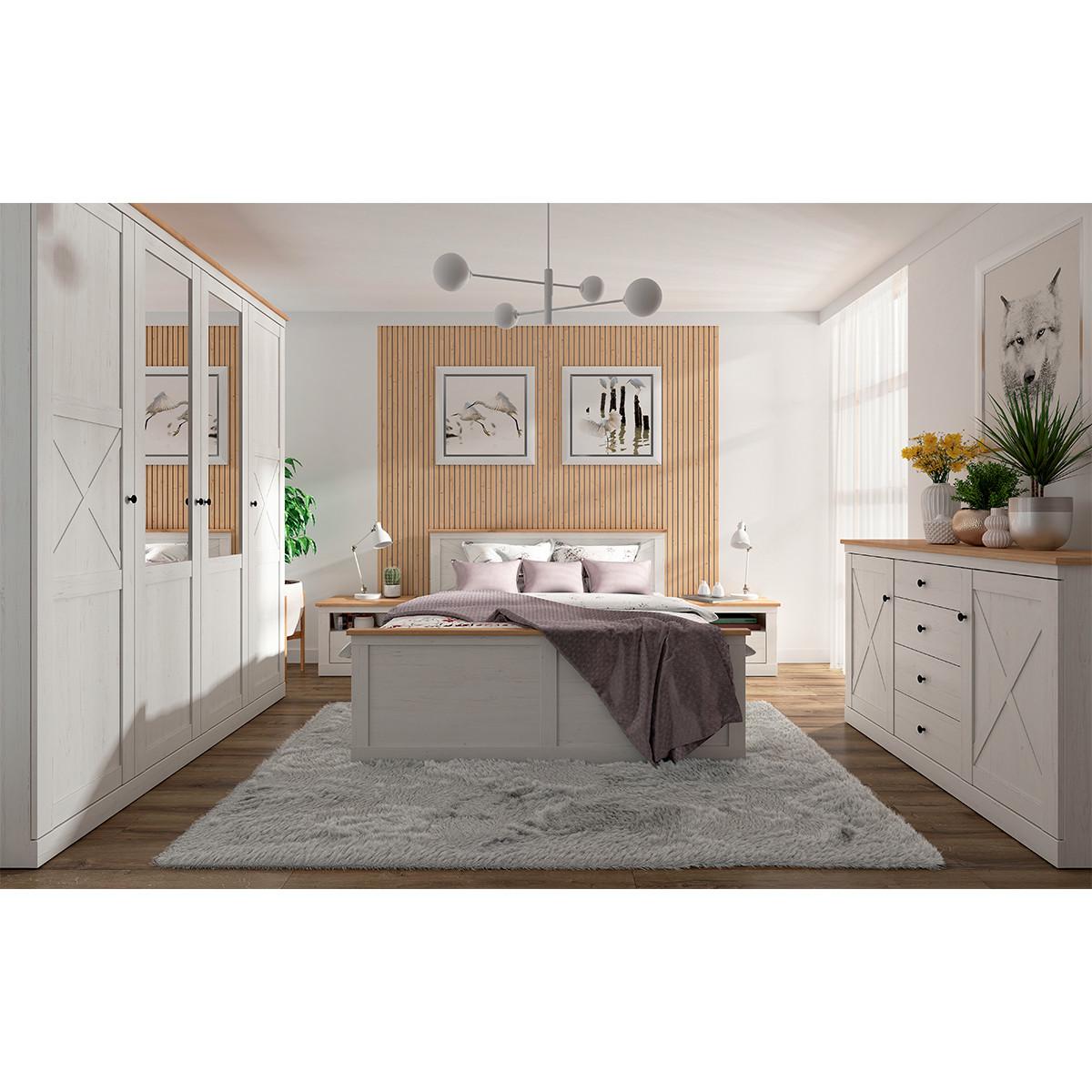 BOXBETT 180/200 Victoria Weiß und Holz - Weiß, Holzwerkstoff (180/200cm) - Petits-meubles