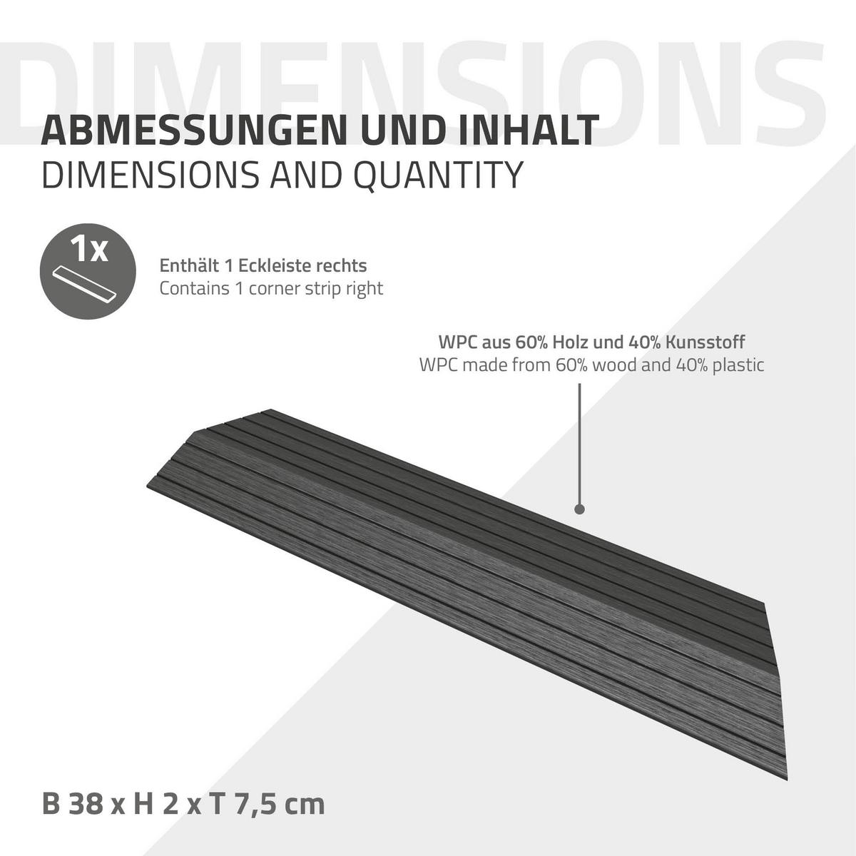 ABSCHLUSSLEISTE WPC Ecke rechts Anthrazit - Anthrazit, Holzwerkstoff (38/2/7.5cm) - ML-DESIGN