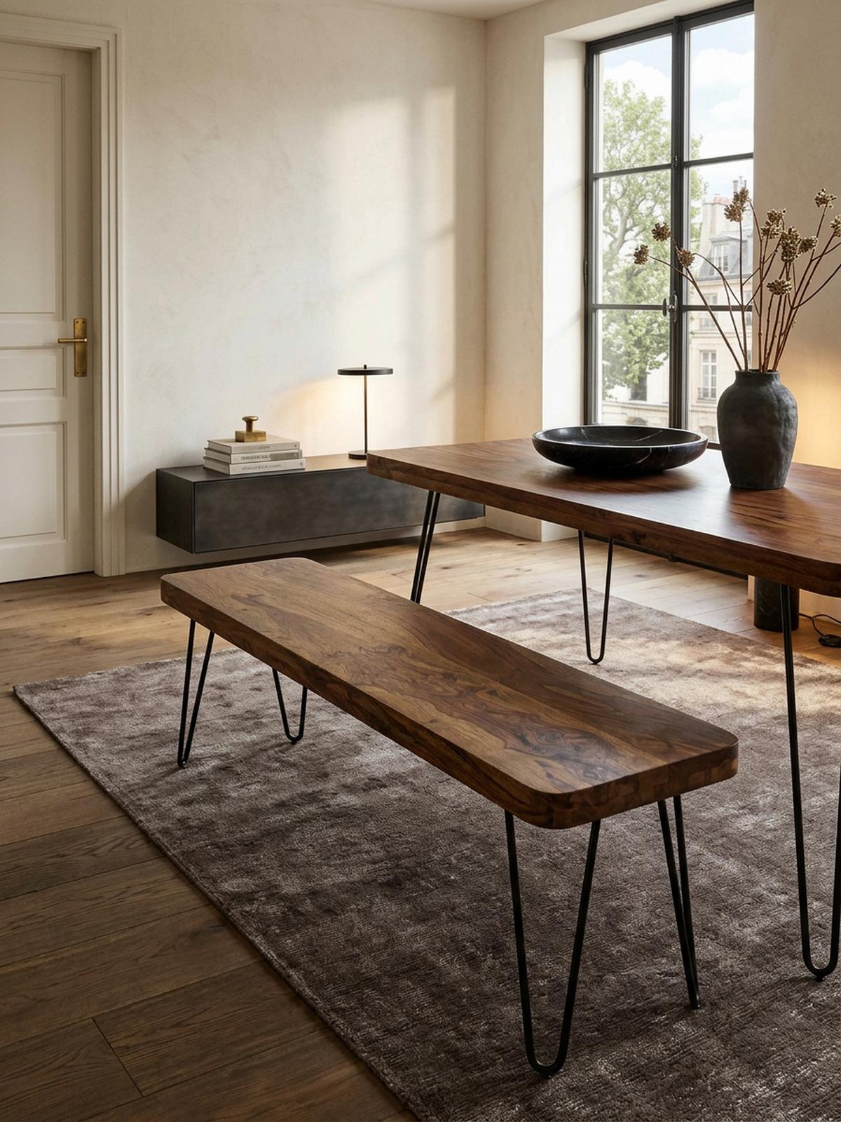SITZBANK BALU Massivholz Metallbeine Landhausstil, Braun 180x40x45 cm - Schwarz/Braun, Holz/Metall (180/45/40cm) - KADIMA DESIGN