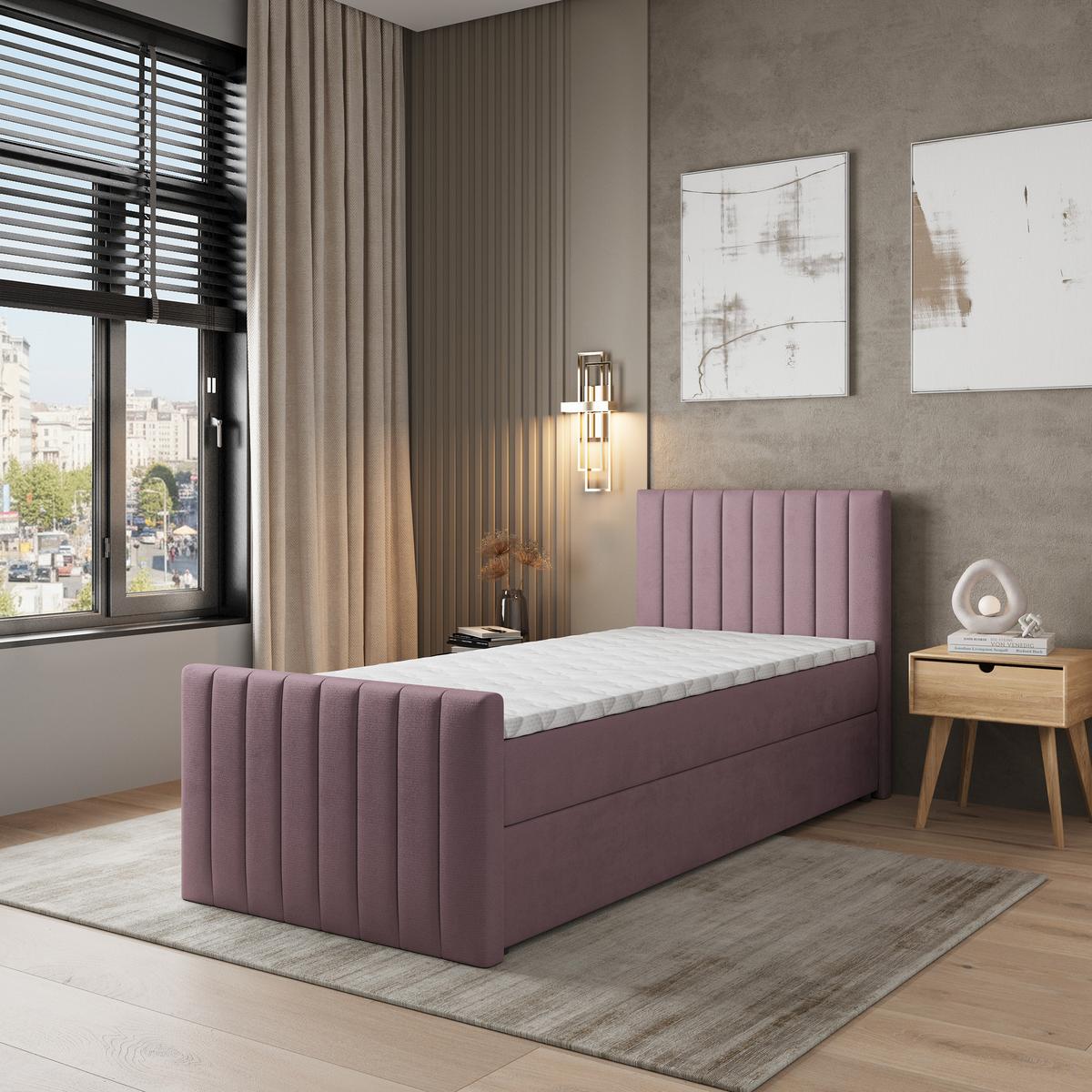 BOXBETT ARION 90 90x200 cm mit Matratze und Topper, H2+H3 - Rosa - Rosa, Holz (90/200cm) - MASSENO