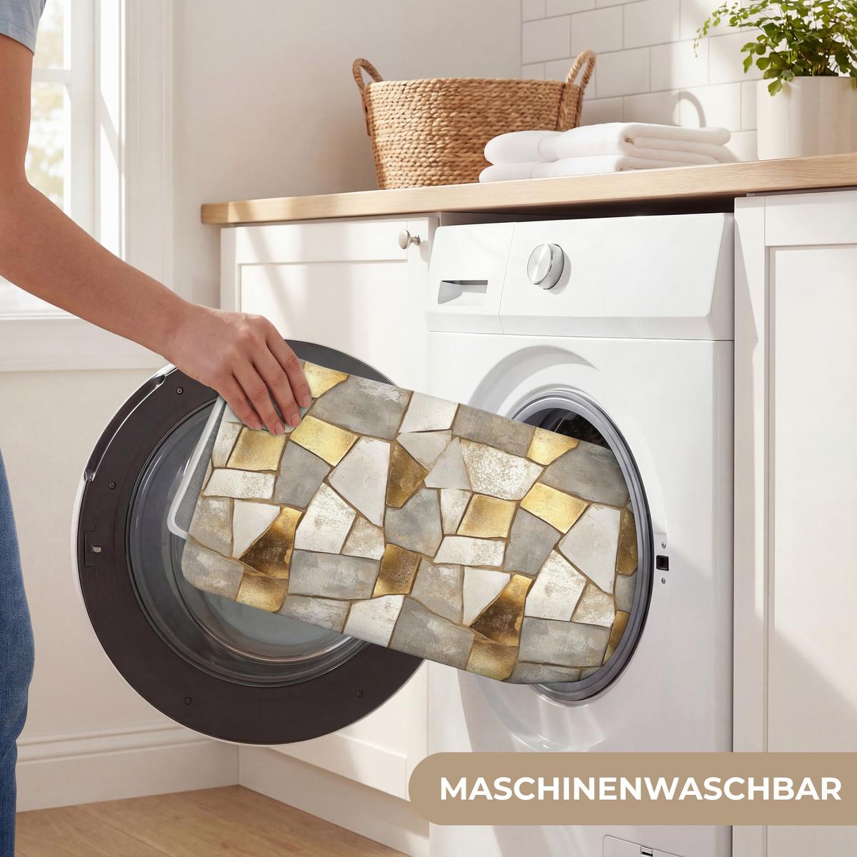 BADEMATTE Mosaik - Marmor - Gold 120x60 cm - Champagner, Textil (120/60cm) - OnlyWow