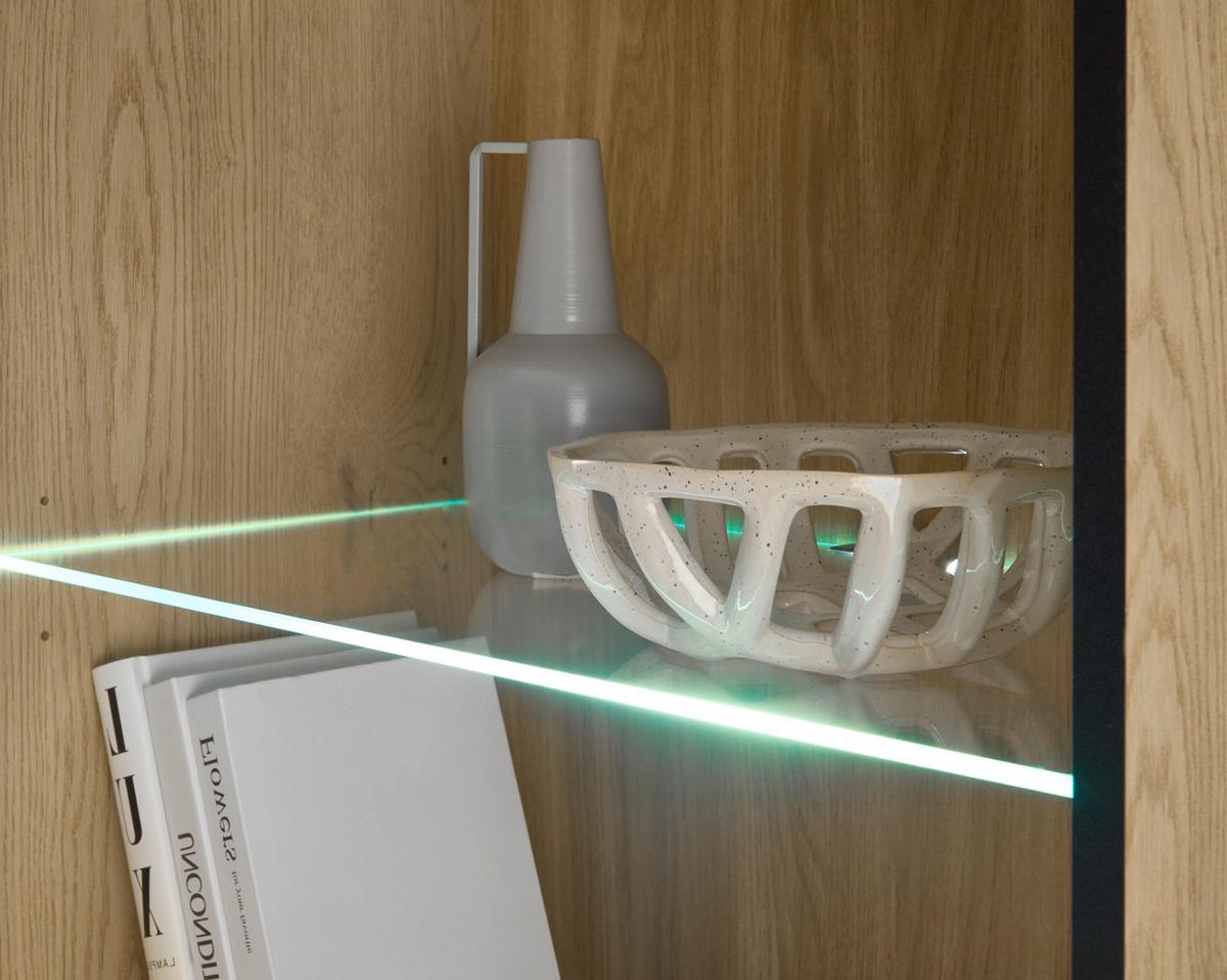 WOHNWAND Kaschmir, Eiche 4-teilig 240 cm, Wohnkombination mit Soft-Close - Kaschmir/Eichefarben, Glas/Holzwerkstoff (240/200/42cm) - Furn.Design