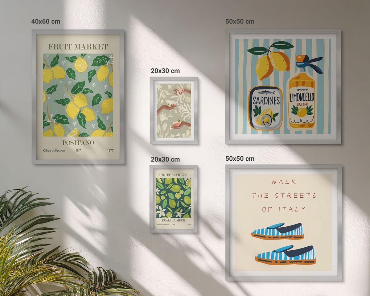 BILDER SET 5er Set - 50x50 cm & 20x30 cm & 40x60 cm Silberner Rahmen - Zitrusfrüchte der italienischen Tropen - Silberfarben, Kunststoff (40/60cm) - TULUP