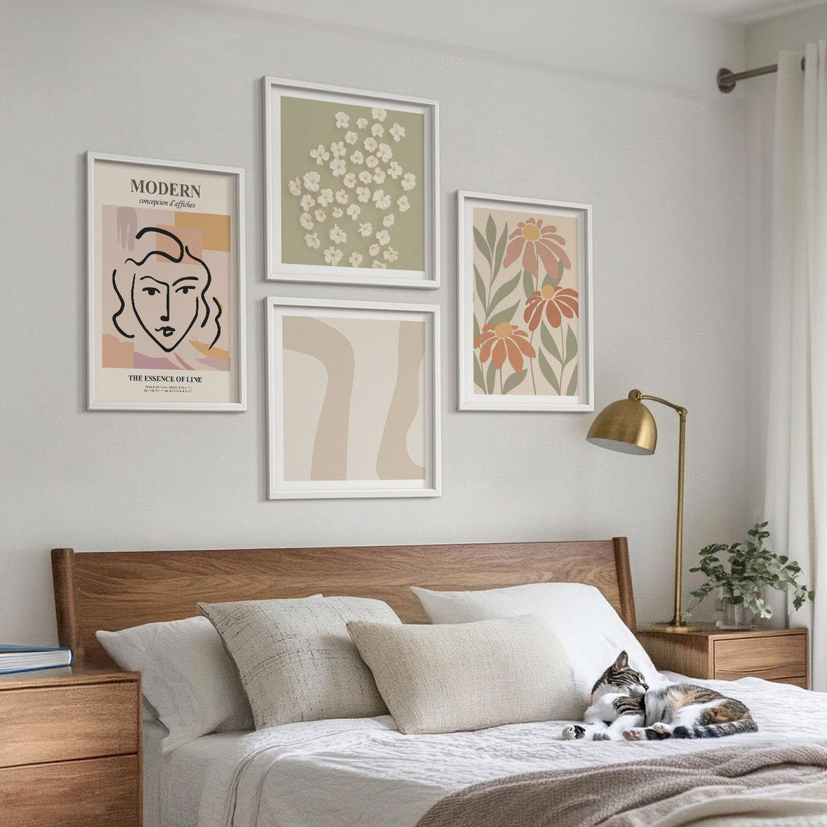 BILDER SET 4er Set - 50x50 cm & 40x60 cm Weißer Rahmen - Moderne abstrakte Frau - Weiß, Kunststoff (50/50cm) - TULUP