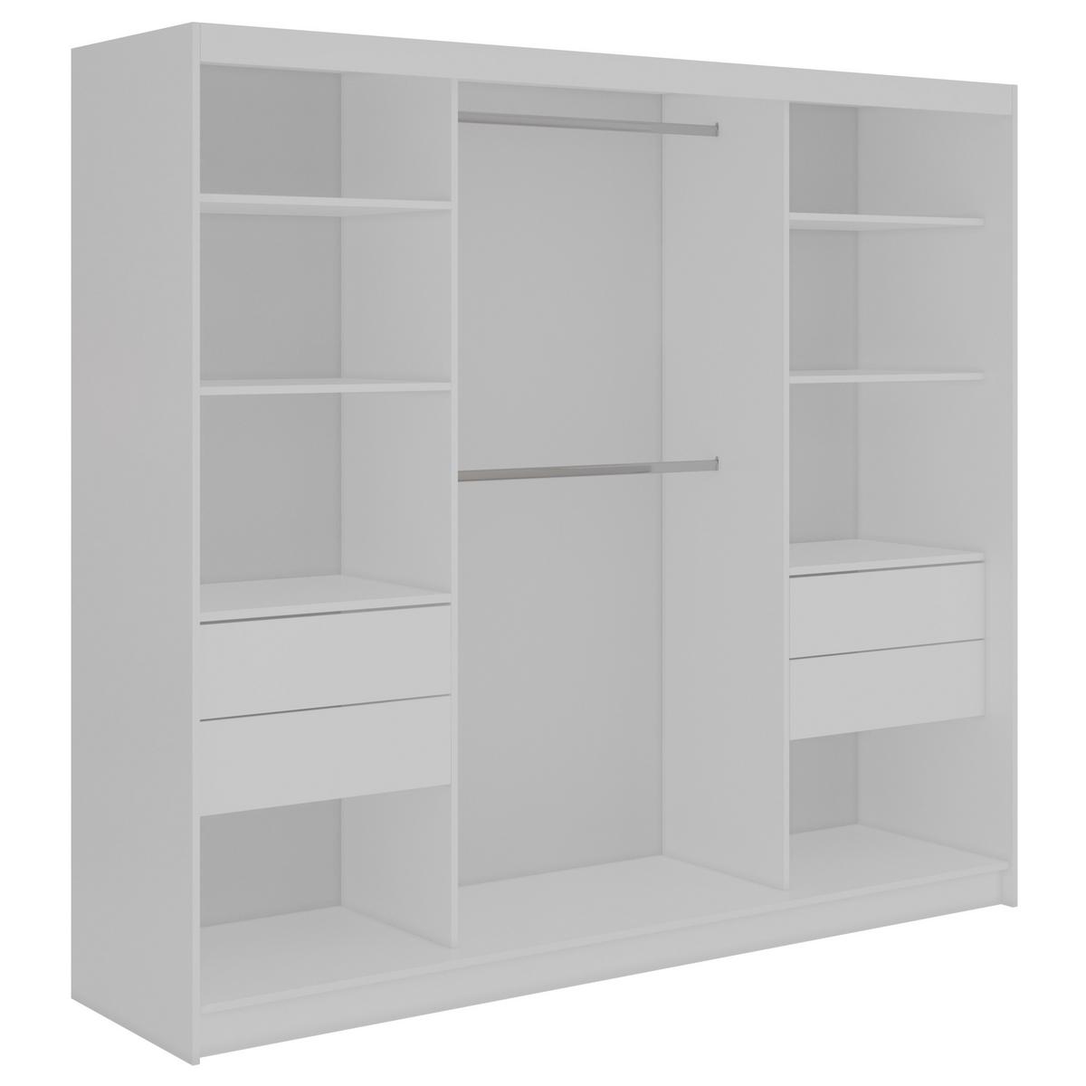 SCHWEBETÜRENSCHRANK mit Schubladen 240 - GRECJA - Weiß mit Spiegel - Alufarben/Weiß, Holzwerkstoff/Metall (240/216/61cm) - MKS
