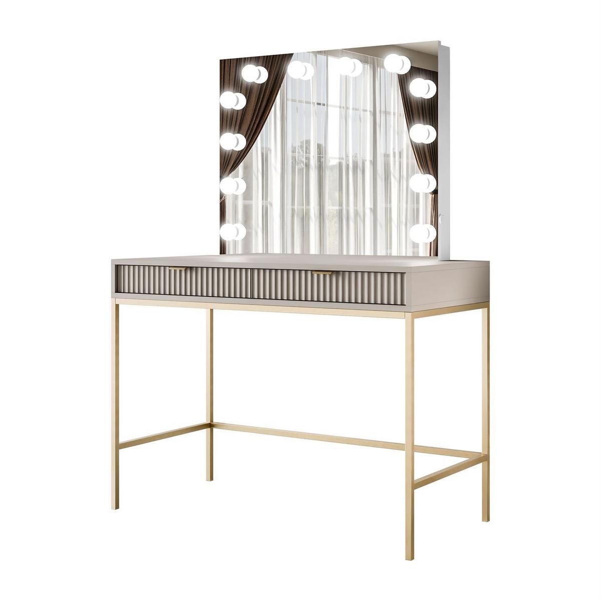 SCHMINKTISCH MIT SPIEGEL CORTADO ELITE GOLD KASCHMIR - Beige, Holzwerkstoff (104/78/50cm) - Lookway