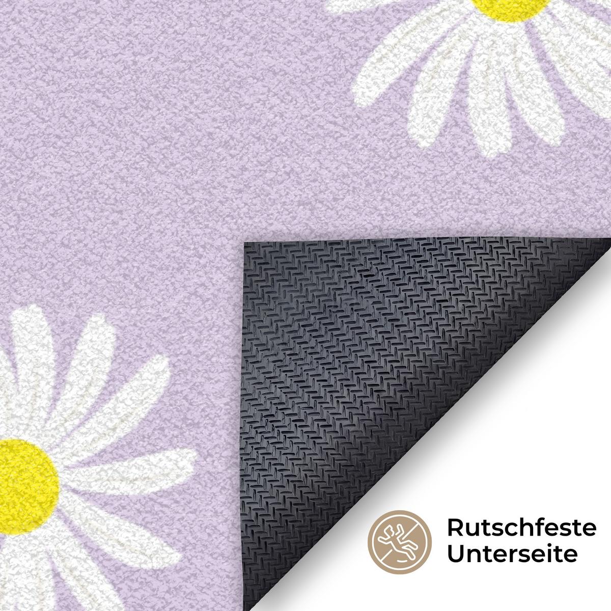 FUSSMATTE Gänseblümchen - Pastell - Weiß - Lila - Blumen Sauberlaufmatte 180x120 cm - Flieder, Kunststoff (180/0.4cm) - MuchoWow
