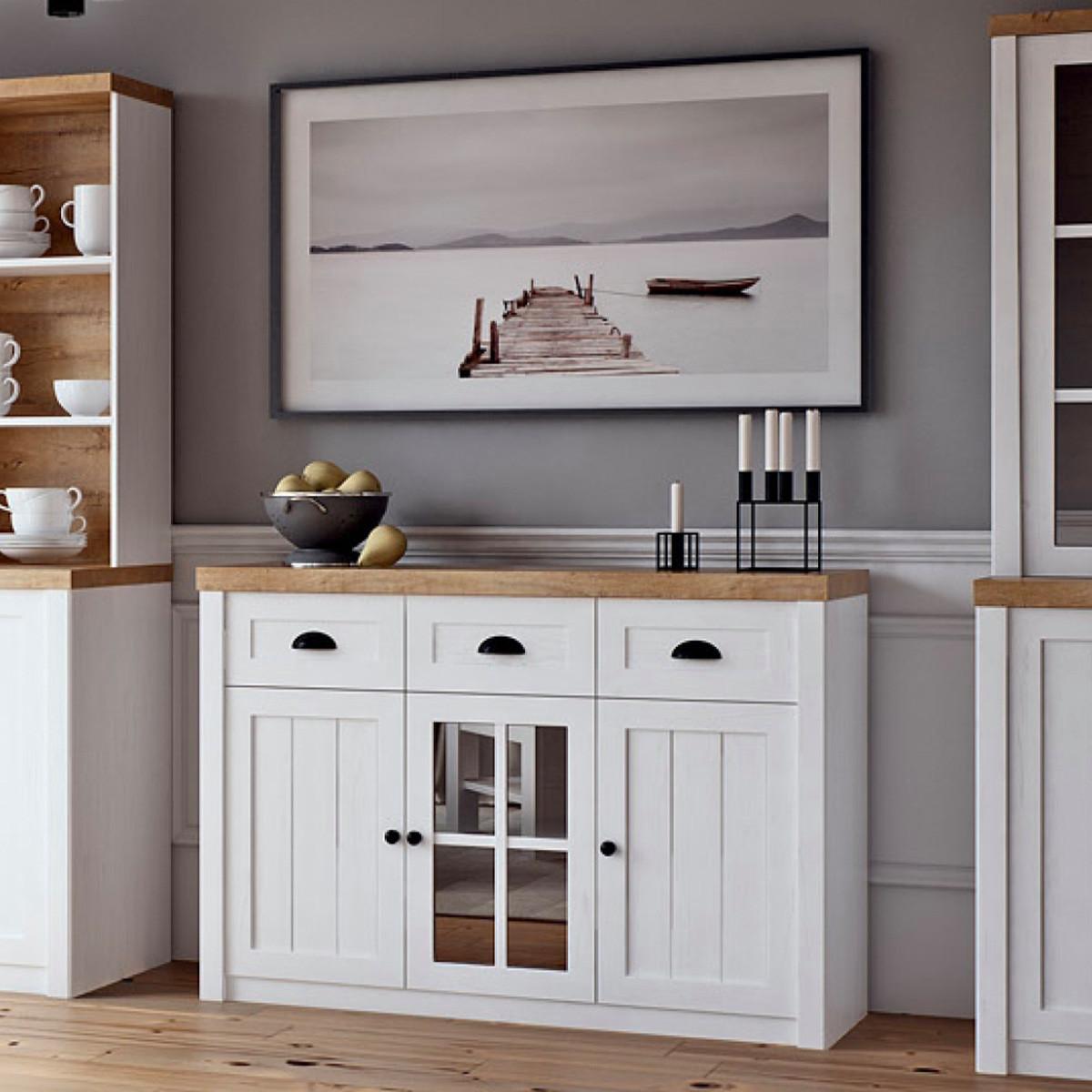 SIDEBOARD Léandre Weiß und Holz - Weiß, Holzwerkstoff (130.2/87.3/43.3cm) - Petits-meubles