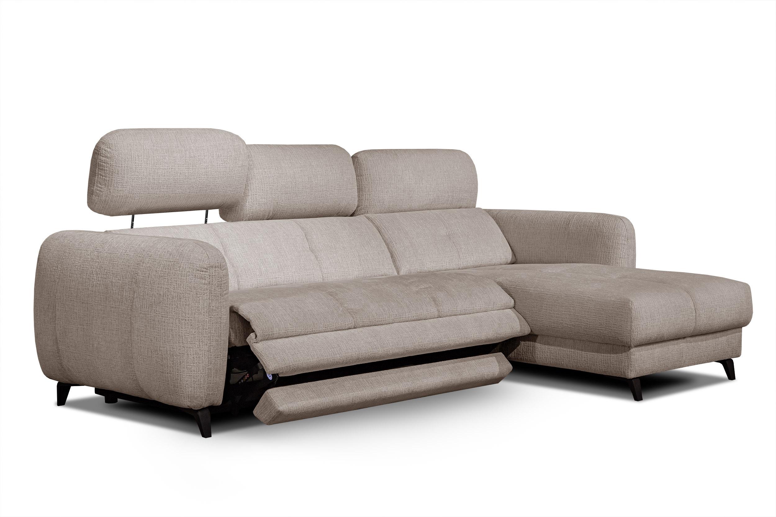 ECKSOFA SVEN 3-Sitzer, 1 Relax XL, verstellbare Kopfstützen, beige - Beige/Schwarz, Holzwerkstoff/Textil (256/163cm) - Wozimo