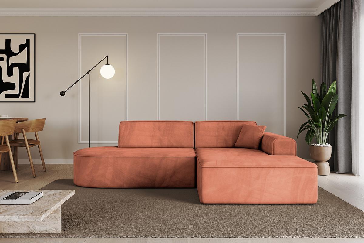 ECKSOFA Ottomane Rechts IREA-L1-v3 - 232x165x77 cm Apricot - Koralle, Holzwerkstoff/Textil (232/165cm) - ALTDECOR