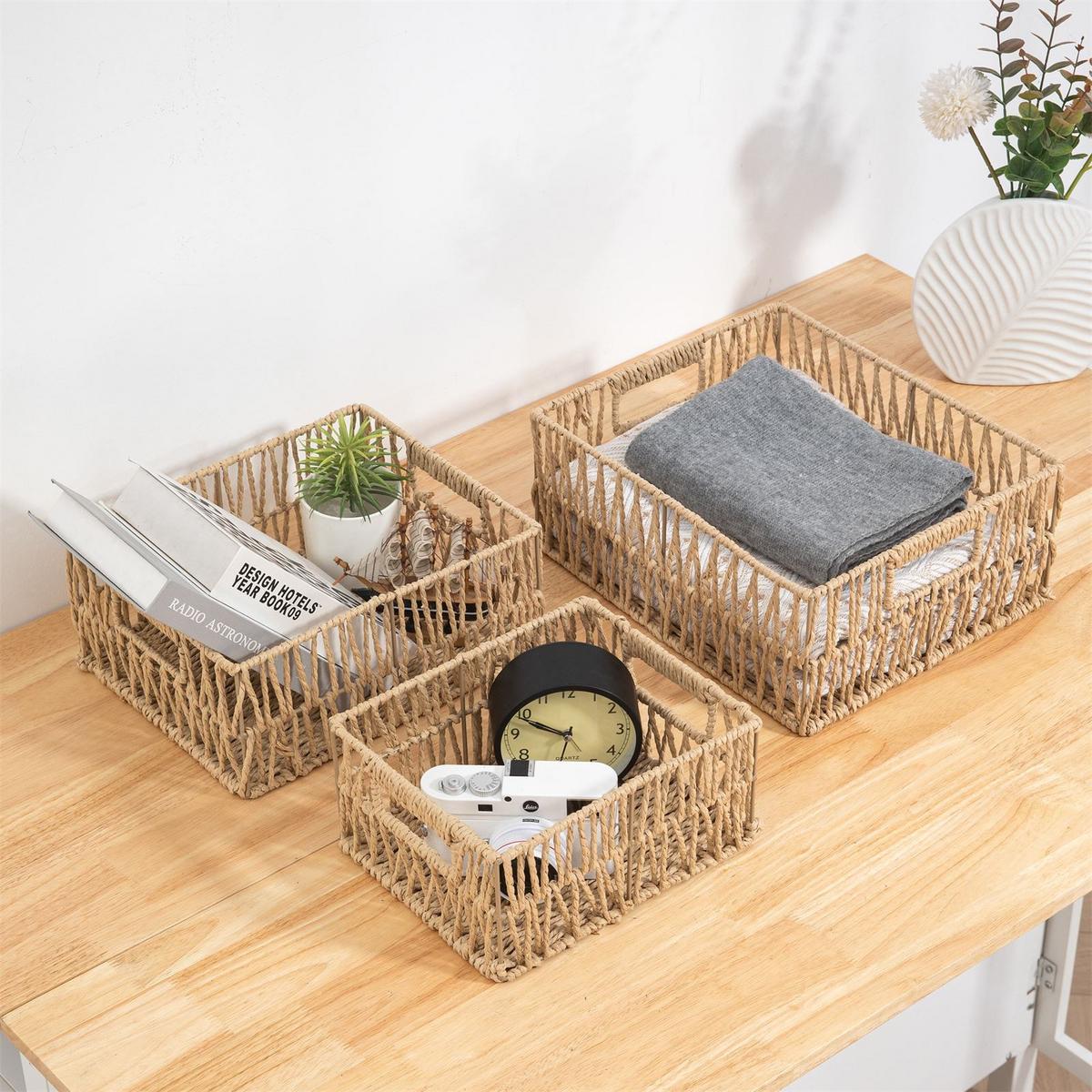 AUFBEWAHRUNGSKÖRBE ENIN 3er Set natur - Naturfarben, Holz (34/13/28cm) - IDIMEX