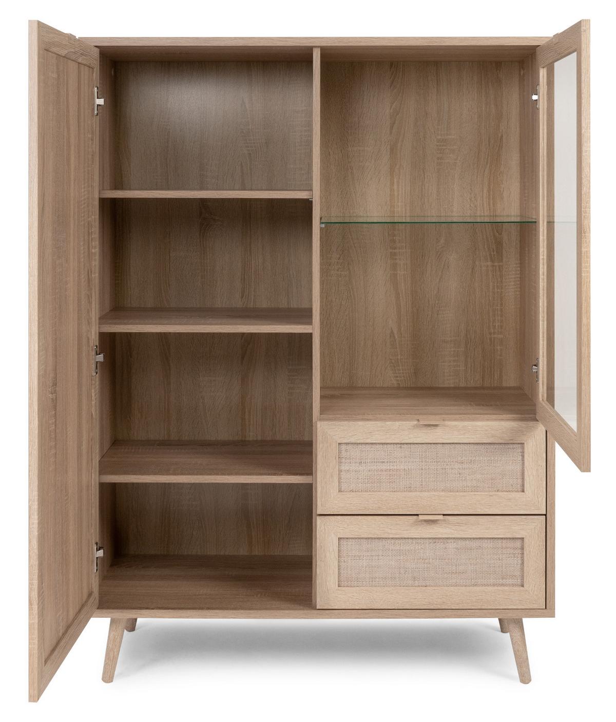 HIGHBOARD Eiche Sonoma, Bast-Dekor 102 cm, Anrichte skandinavisch - Eichefarben, Glas/Holz (101.5/139/40cm) - Furn.Design