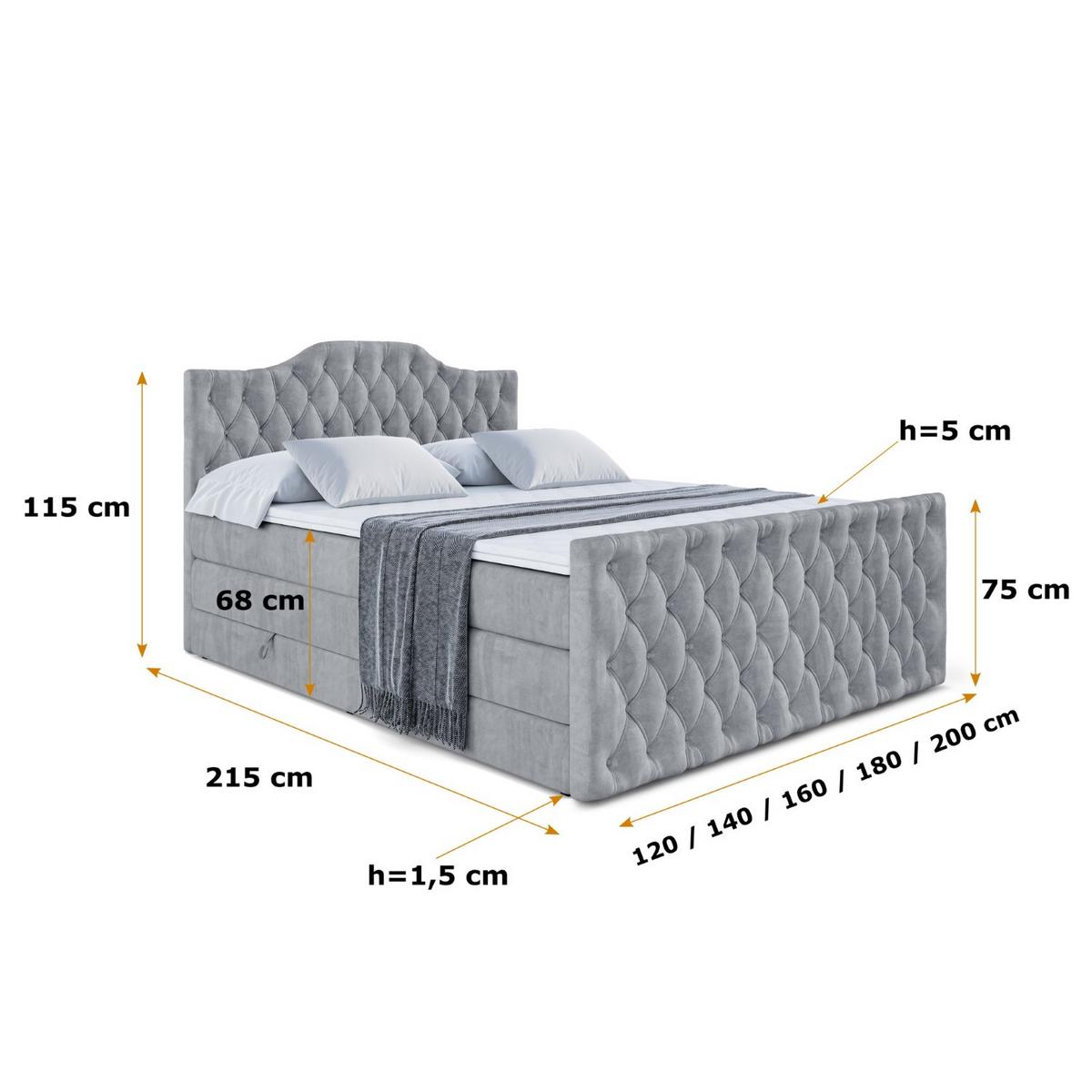 BOXSPRINGBETT VILA-1-Z KING - 140x200 - H3/H4 - Grau - Grau, Holzwerkstoff (140/200cm) - ALTDECOR
