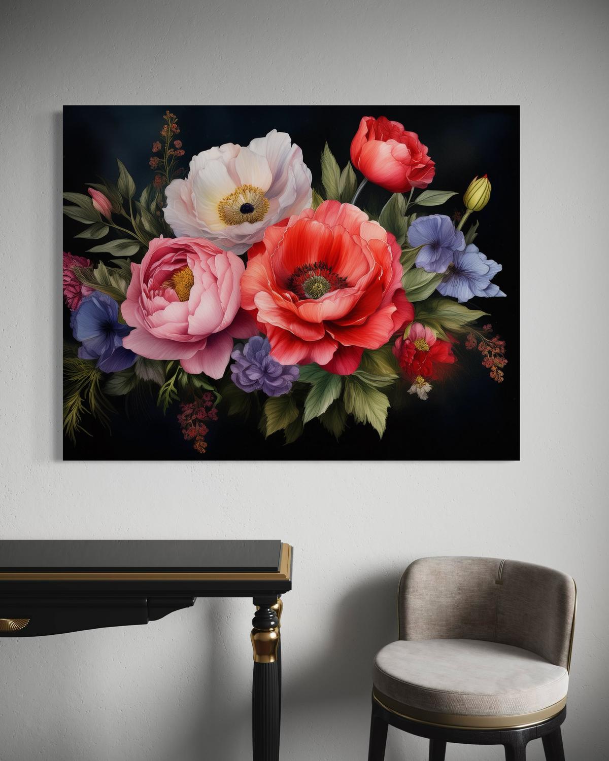 WANDBILD blumenstrauß farbig - Multicolor, Textil (60/40cm) - Feeby