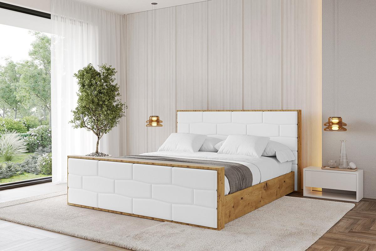 POLSTERBETT mit Bettkasten, Fußteil und Lattenrost, Boxbett mit Matratze H3/H4 - ENZO8-Z 180x200 Weiß Kunstleder - Weiß Hochglanz, Holzwerkstoff/Textil (180/200cm) - ALTDECOR