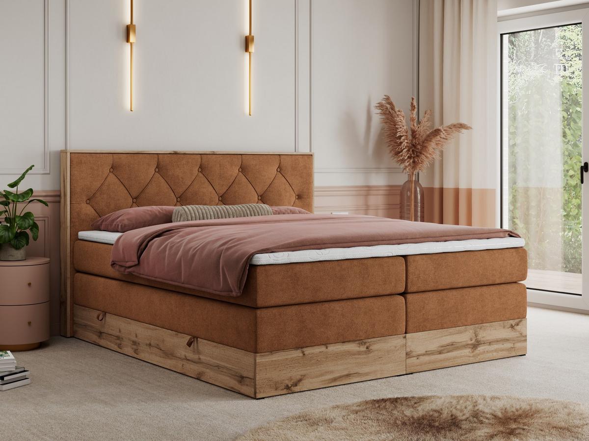 BOXSPRINGBETT VENETO KING 200/200 Orange Struktur - H4 - Orange, Holz/Textil (200/200cm) - MKS