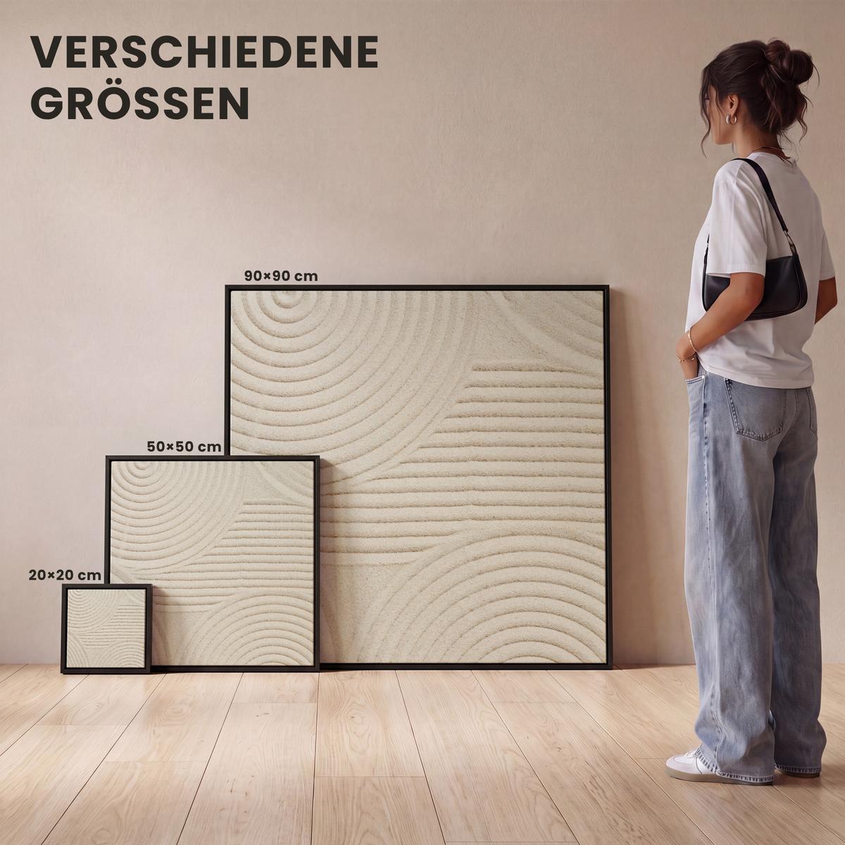 LEINWAND Bilder mit Rahmen - Muster - Abstrakt - Weiß - 90x90 - Beige, Textil (90/90cm) - MuchoWow