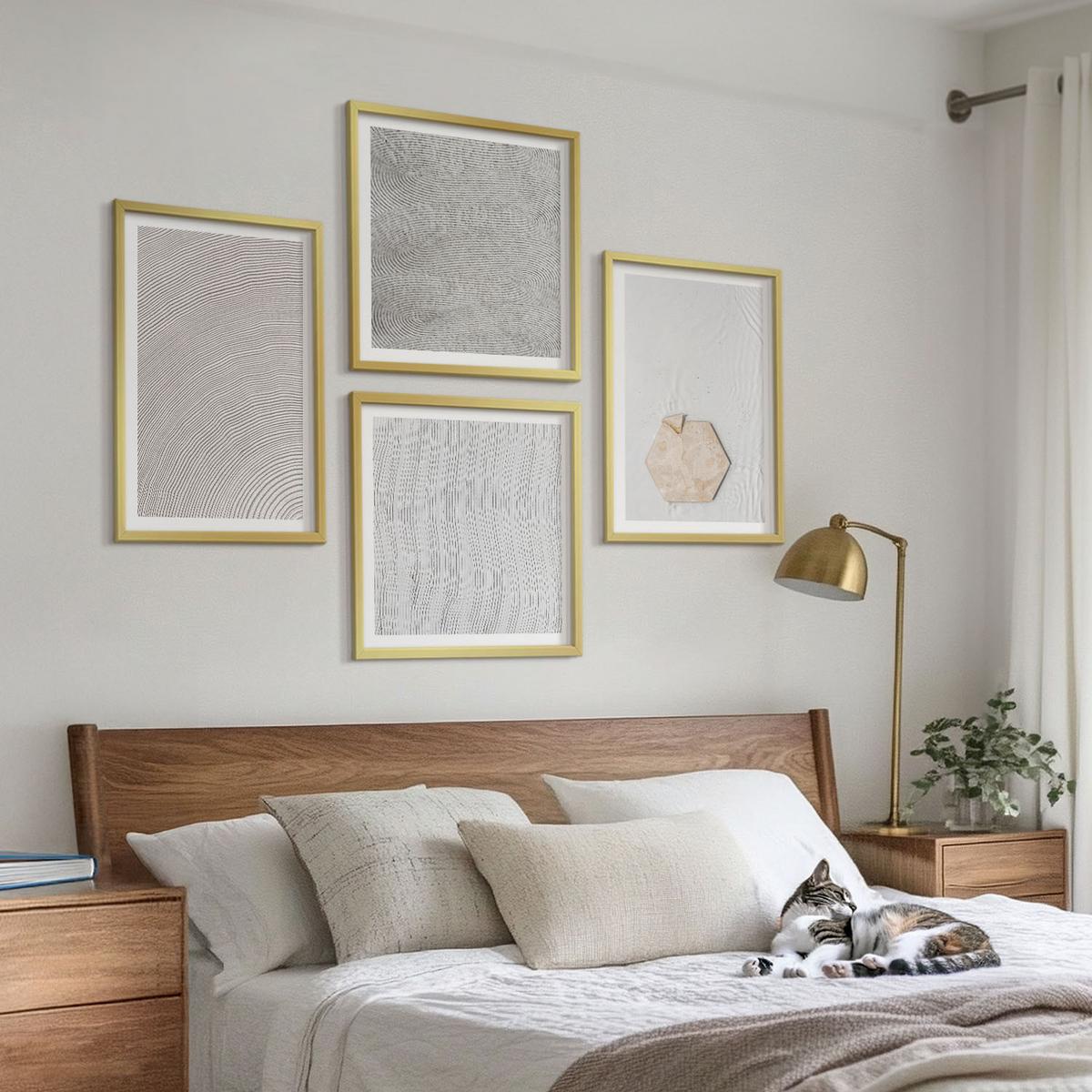 BILDER SET 4er Set - 50x50 cm & 40x60 cm Goldrahmen - Leichte Boho-Sandtexturen - Goldfarben, Kunststoff (50/50cm) - TULUP