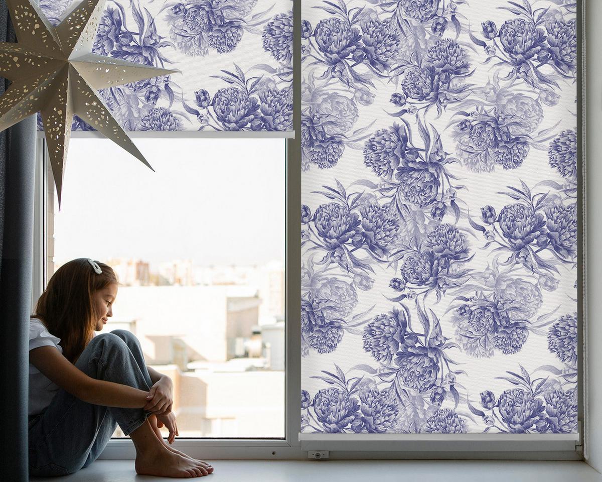 INNENROLLO - Fensterrollo - Rollo - 60x40 cm - Blauer Blumenstrauß - Blau, Kunststoff (60/140/0.5cm) - TULUP