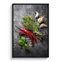 POSTER MIT RAHMEN Pfeffer - Kräuter - Gewürze - Beton Bilderleiste 80x120 cm - Dunkelgrau, Papier (80/120cm) - MuchoWow