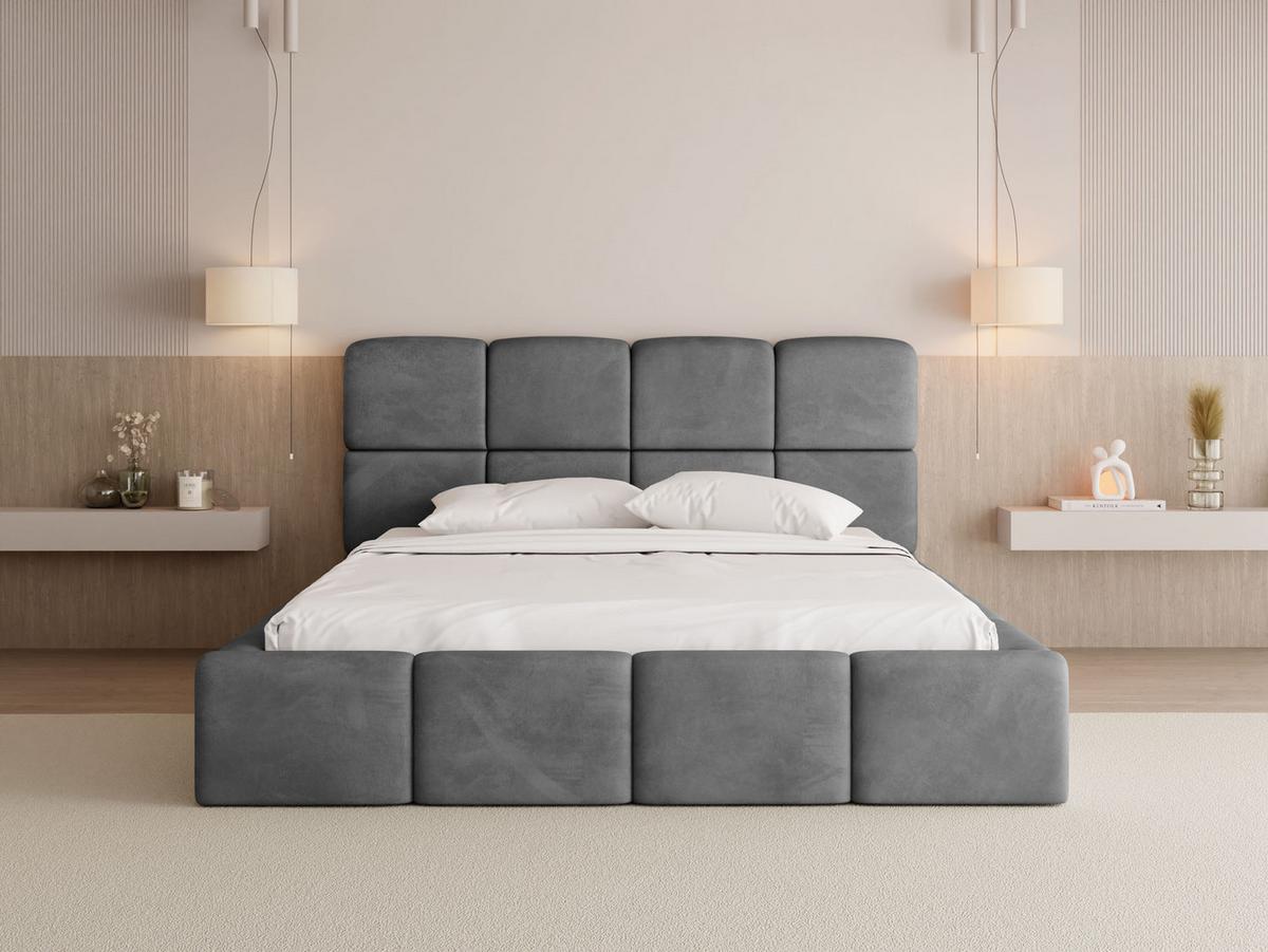 POLSTERBETT Tivio mit Bettkasten, Grau Samt 120x200 cm - Birkefarben/Schwarz, Holzwerkstoff/Kunststoff (120/200cm) - WFL GROUP
