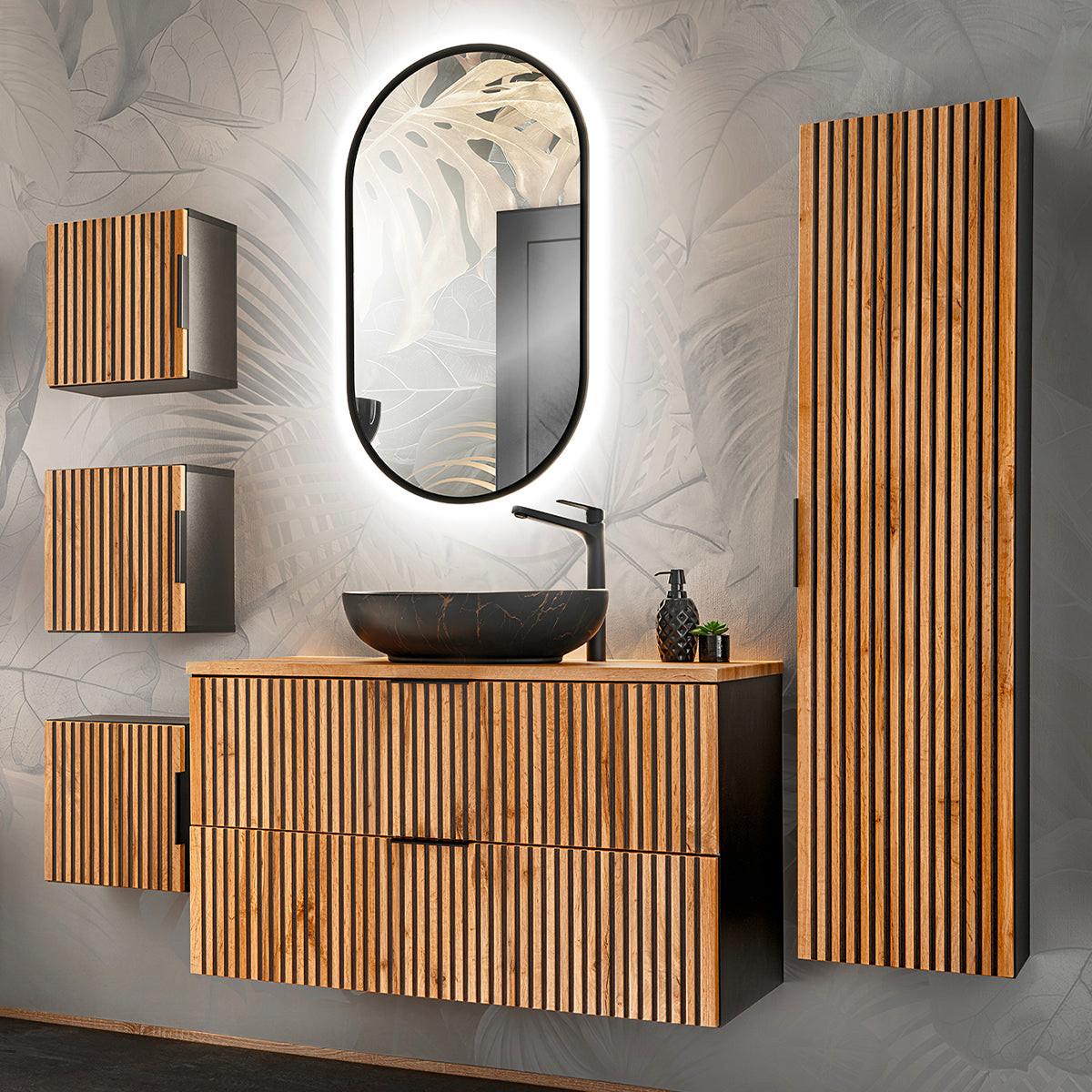 BADMÖBEL 100.6cm Gaia 2er-Set Holz in Eichenoptik und Schwarz - Braun, Holzwerkstoff (100.6/59/46cm) - Petits-meubles