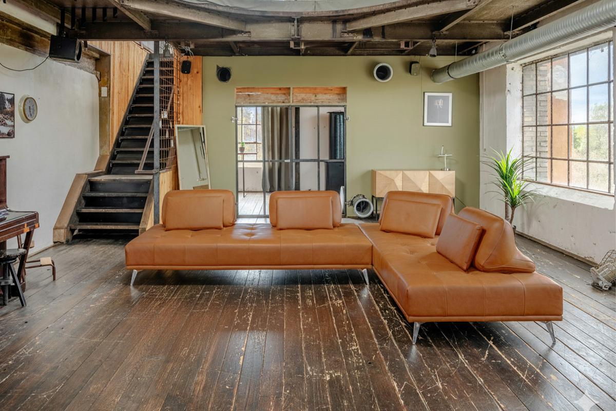 MODULSOFA WIOLO Braun Leder - Silberfarben/Braun, Leder/Metall (350/83/240cm) - KAWOLA