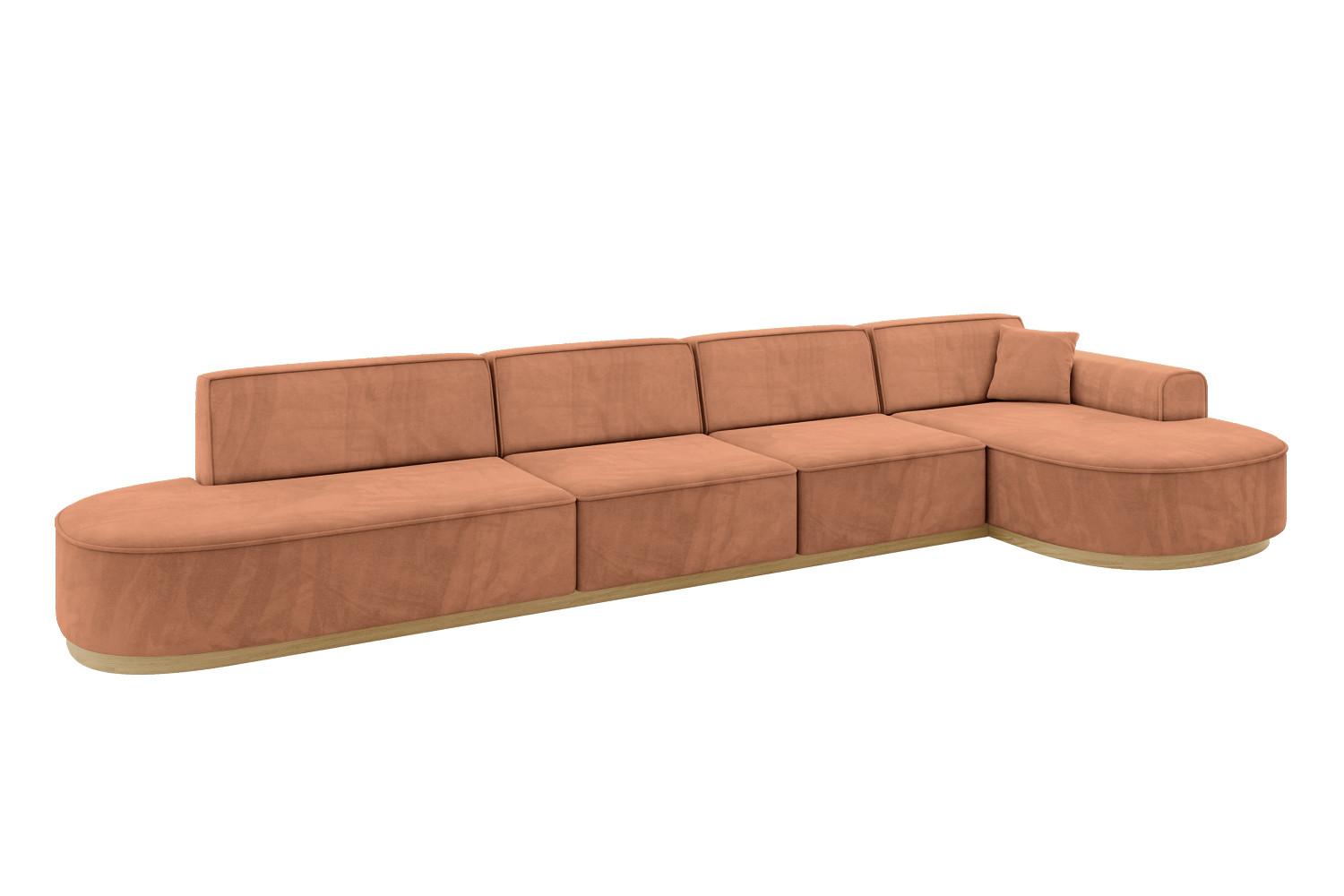 ECKSOFA Ottomane Rechts MARI-L3-v2 - 413x171x83 cm Orange Velours - Orange, Holzwerkstoff/Textil (171/413cm) - ALTDECOR