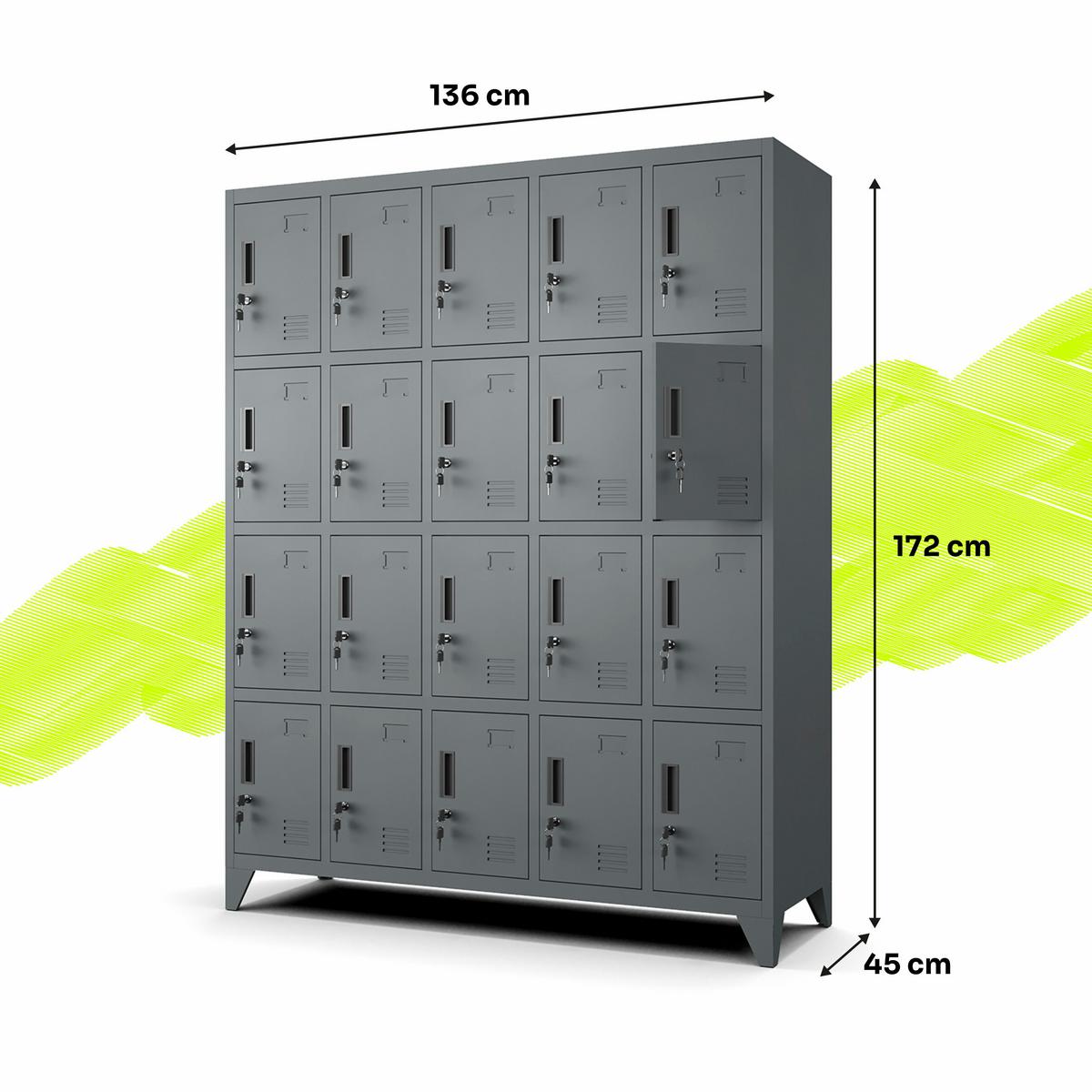 MEHRZWECKSCHRANK aus Metall mit 20 Fächer Anthrazit 136x172x45cm - Anthrazit, Metall (136/172/45cm) - Muralo
