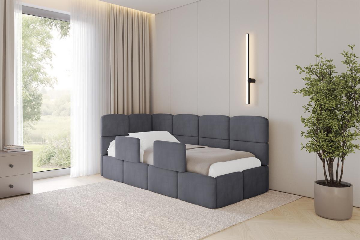 EINZELLBETT Jugendbett mit Bettkasten und Matratze H3/H4, Rechts - KIVY 80x200 Dunkelgrau - Titanfarben, Holzwerkstoff/Textil (80/200cm) - ALTDECOR
