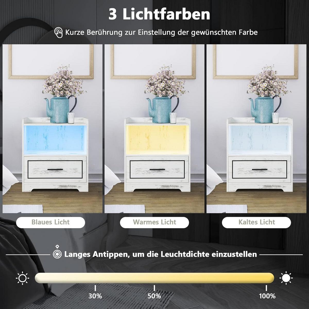 NACHTTISCH Weiß(2er-Set) - Weiß, Holz - COSTWAY