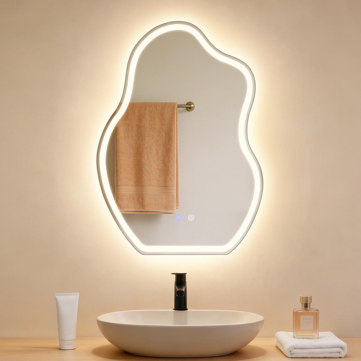 BADSPIEGEL mit Beleuchtung Jarwen 3.4/50/70 cm - Weiß, Glas (50/70/3.4cm) - ZMH