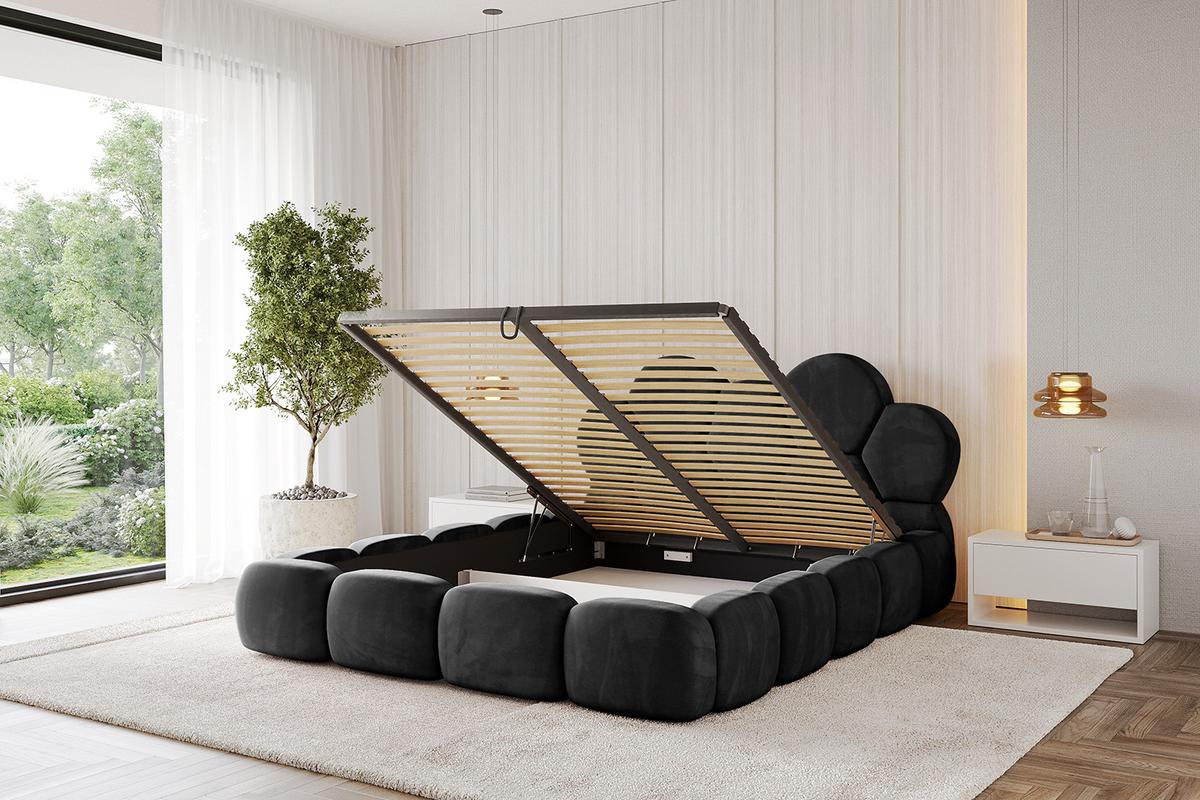 POLSTERBETT mit Bettkasten und Lattenrost, Bett mit Matratze H3/H4 - LANA 180x200 Schwarz - Schwarz, Holzwerkstoff/Textil (180/200cm) - ALTDECOR