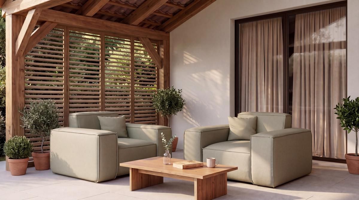 GARTENSESSEL Lorento Outdoor Polster-Loungesessel, Taupe Beige Kunstleder 121/73/92 cm - Taupe, Textil (121/73/92cm) - WFL GROUP