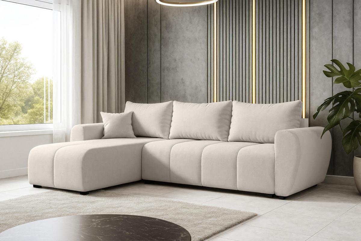 ECKSOFA L Form Malatya Beige 246/145/80 cm stilvolle mit Schlaffunktion L - Beige/Schwarz, Kunststoff/Textil (145/246cm) - AX Living