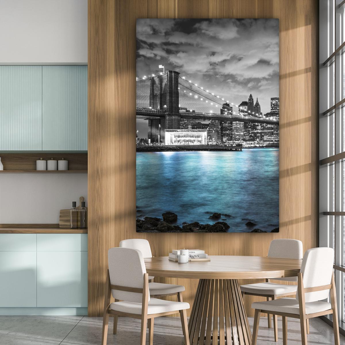 LEINWANDBILD New York - Skyline - Stadt - Blau Deko Groß 90x140 cm - Blaugrau, Textil (90/140cm) - MuchoWow