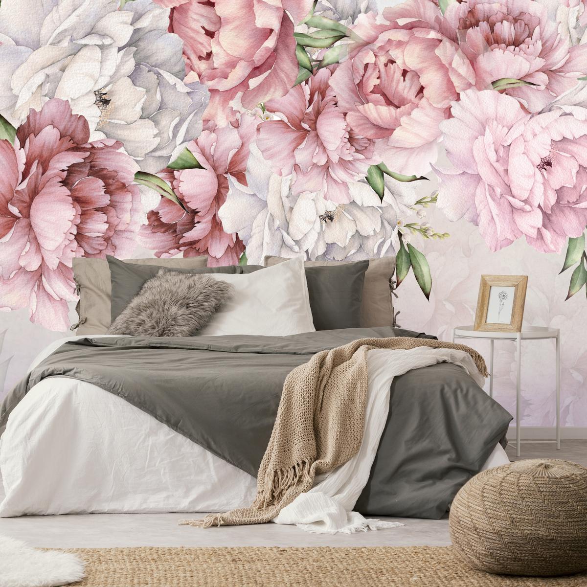 FOTOTAPETE für Schlafzimmer Rosa Zarte Pfingstrosen Natur 300x210 - Violett/Rosa, Papier (300/210cm) - Muralo