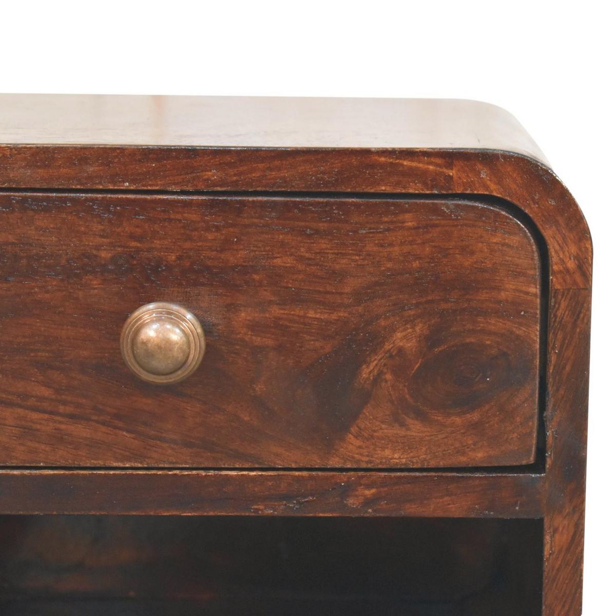 NACHTKASTEN Mini Geschwungen Kalifornisch Nussbaum Wandmontiert, 1 Schublade und Offenes Fach, Dunkelbraun - Dunkelbraun/Messingfarben, Holz/Metall (30/25/25cm) - Artisan Furniture