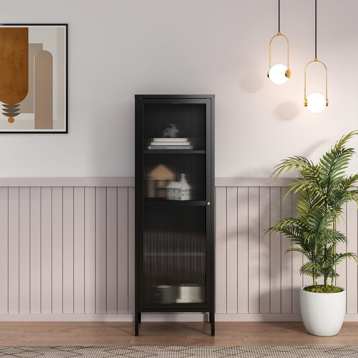 VITRINENSCHRANK Säkylä - Schwarz, Glas/Metall (50/150/35cm) - [en.casa]