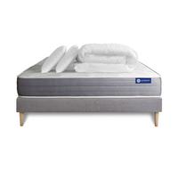 BETT Actiflex dream Taschenfederkern und Memory-Schaum 140 x 200 cm h1 - Kit Bettgestell Grau - Mit Kissen und Bettdecke - Beige/Grau, Karton/Holz (140/200cm) - ACTISOM