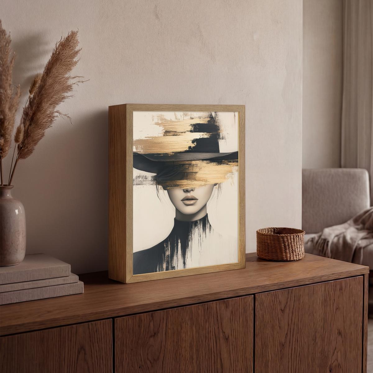 WANDLEUCHTE MIT AKKU Frau - Hut - Farbe 30x40 cm - Creme, Holzwerkstoff (30/40/8cm) - OnlyWow