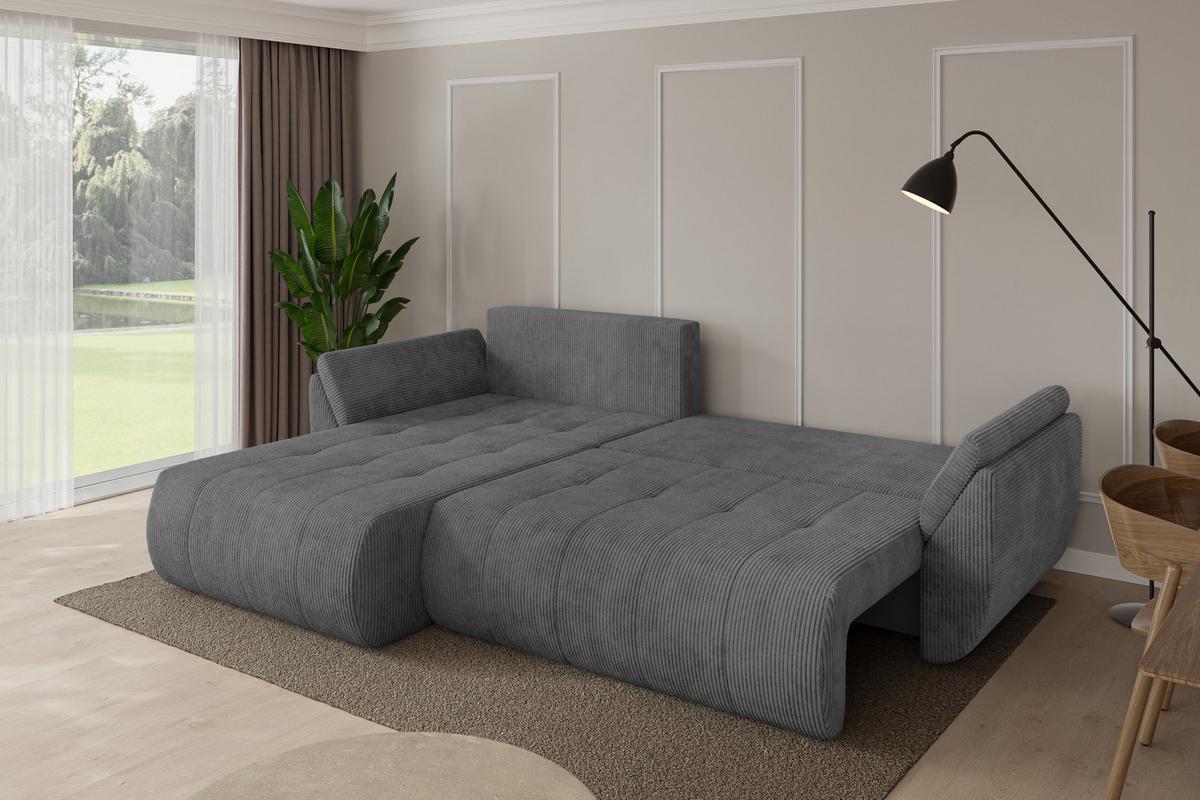 ECKSOFA mit Schlaffunktion Ottomane Links TOKO-L 277x194x86 Dunkelgrau Cord - Dunkelgrau/Schwarz, Holzwerkstoff/Kunststoff (277/194cm) - ALTDECOR