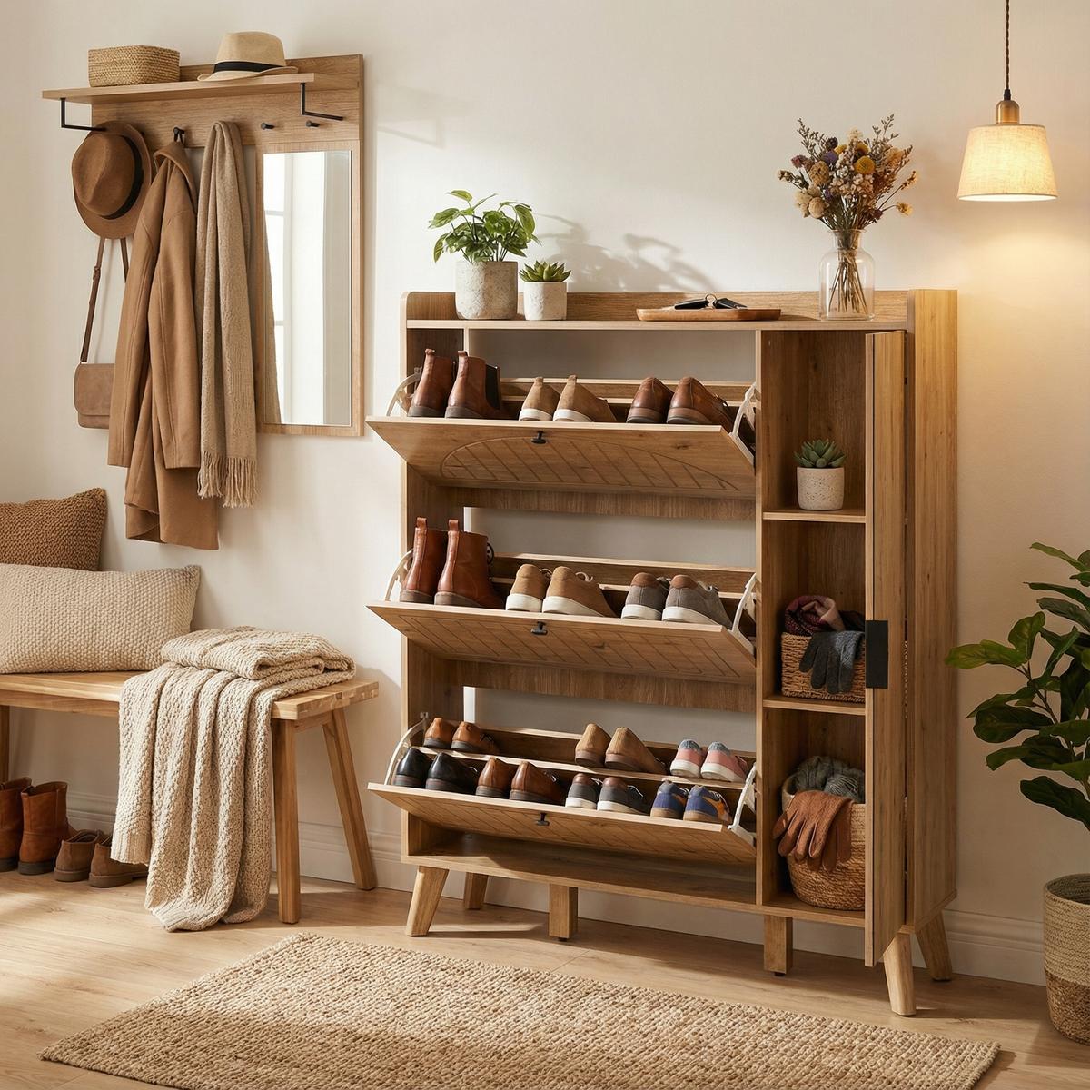 SCHUHKIPPER 110 cm in Holz-Optik - Naturfarben, Holzwerkstoff (110/138/24cm) - Urban Meuble