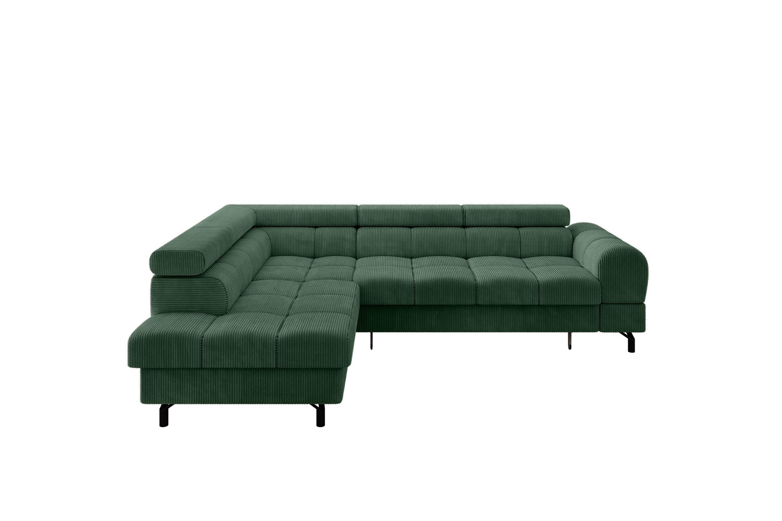 ECKSOFA mit Schlaffunktion Ottomane Links LUMA-L 272x203x70 Grün Cord - Waldgrün/Schwarz, Holzwerkstoff/Kunststoff (272/203cm) - ALTDECOR