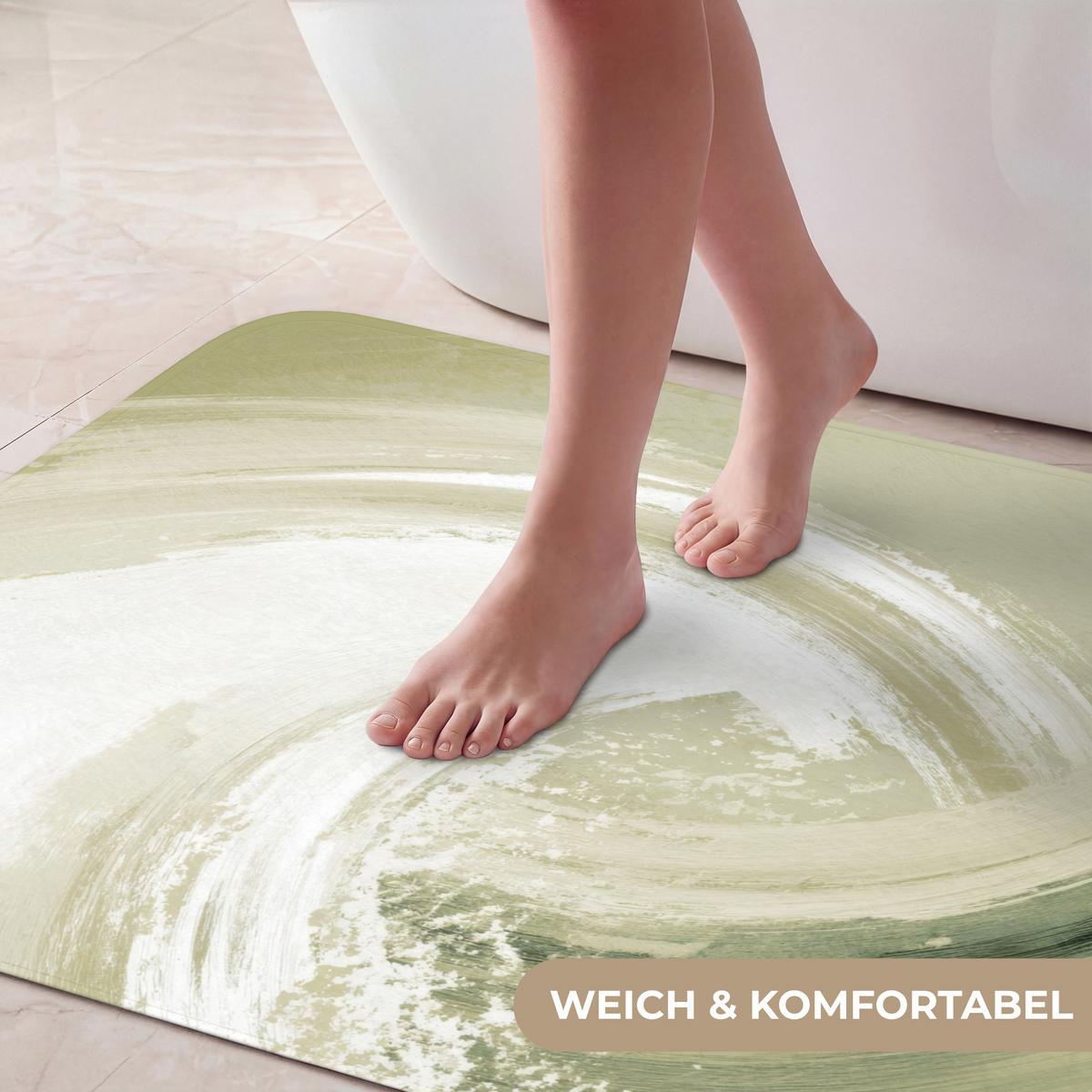 BADEMATTE Abstrakt - Pinselstriche - Wellen - Grün 90x60 cm - Mintgrün, Textil (90/60cm) - OnlyWow