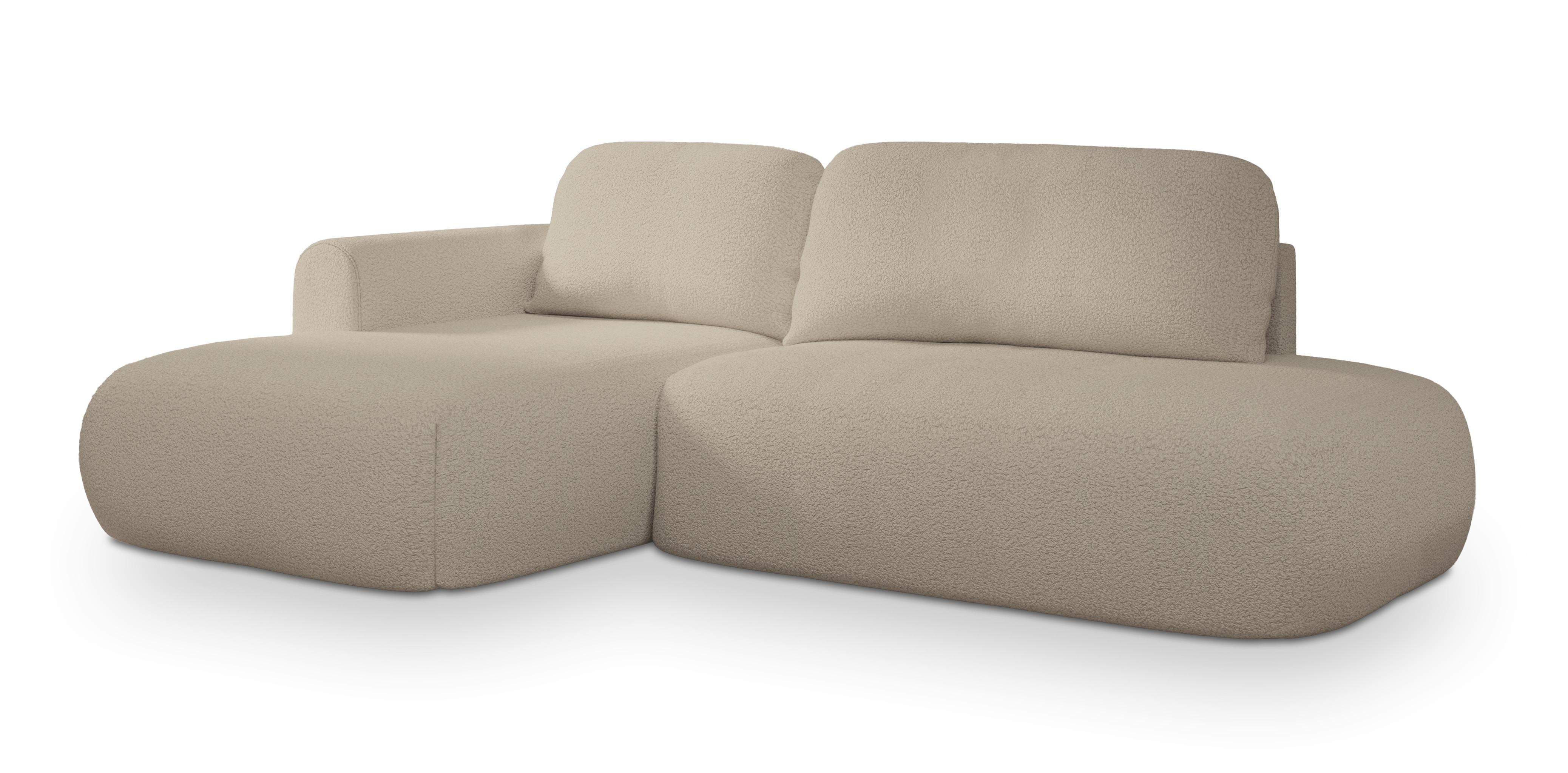 ECKSOFA NUVIRA L-S Beige Boucle-Stoff mit Schlaffunktion - Beige, Holz (279/158cm) - MASSENO